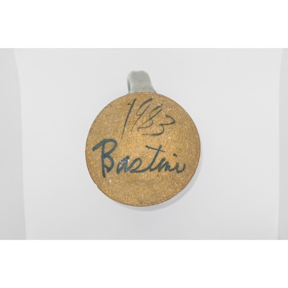 Vintage 1983 Handmade Pitcher Stoneware Pottery Heart Vase Country Folk Art - Picture 6 of 9